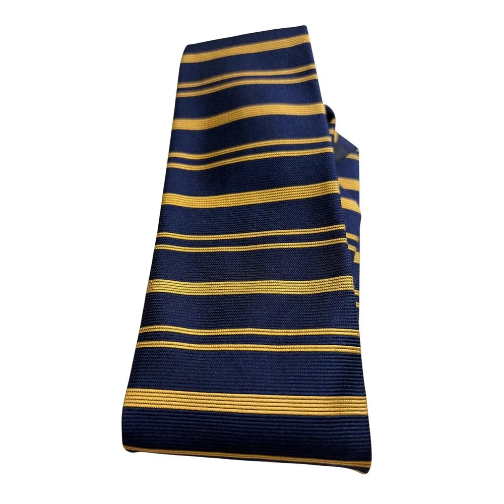 Brooks Brothers‎ Makers Striped Silk Tie Navy Blue Gold Classic Mens Accessories